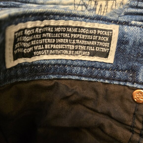 Rock Revival Moto Daviday Jeans Men's Destruction Blue Tie Dye Zippers Stretch - Picture 6 of 16